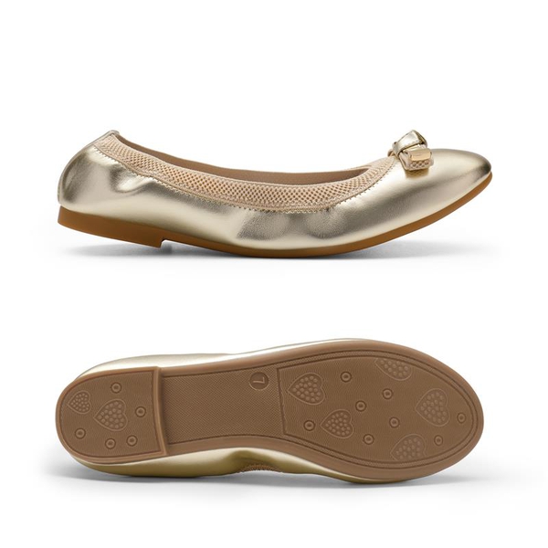 Foldable Bowknot Round Toe Ballet Flats - GOLD-PU - 2